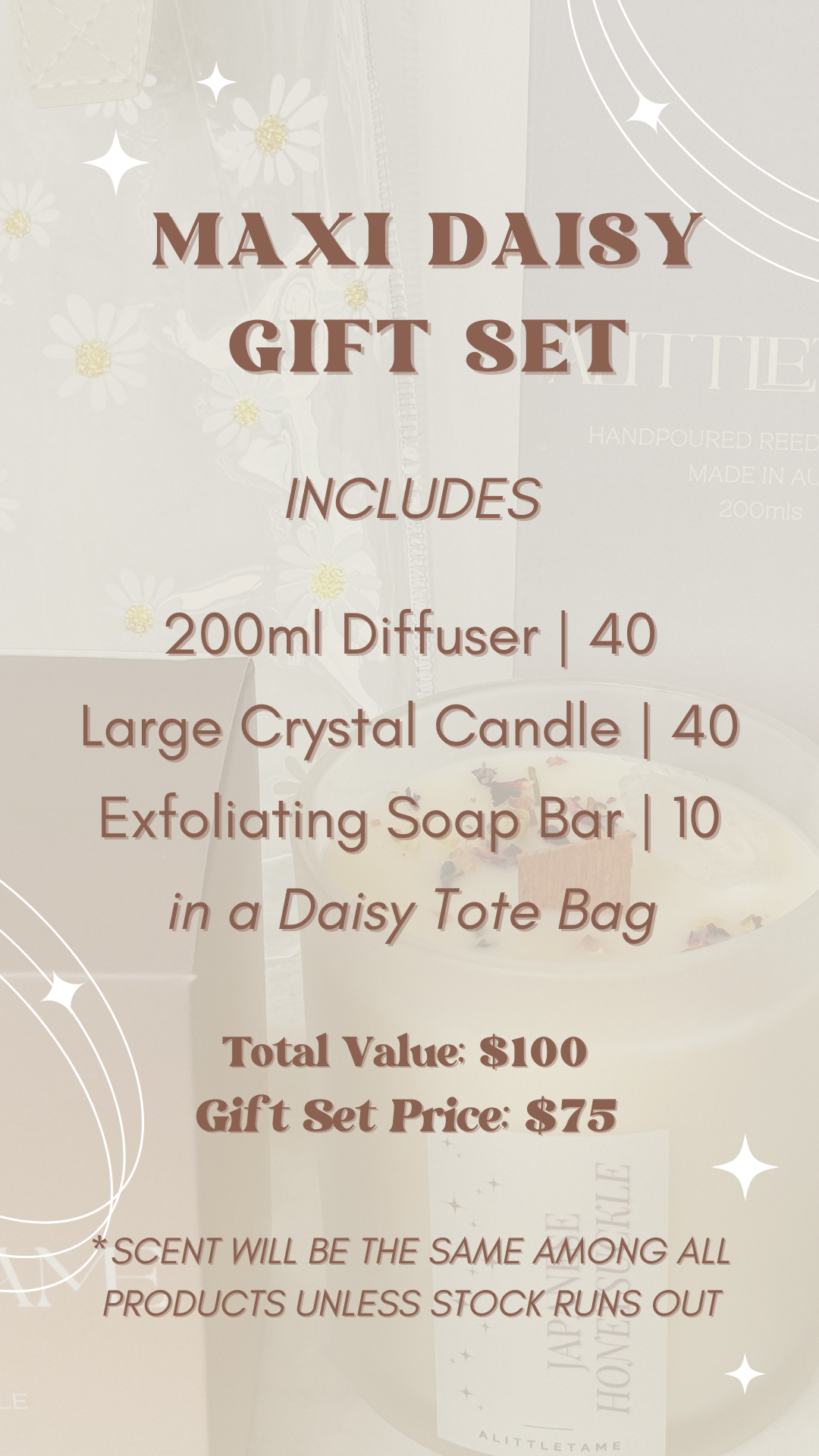 Maxi Daisy Gift Set | Diffuser, Candle and Exfoliating Soap