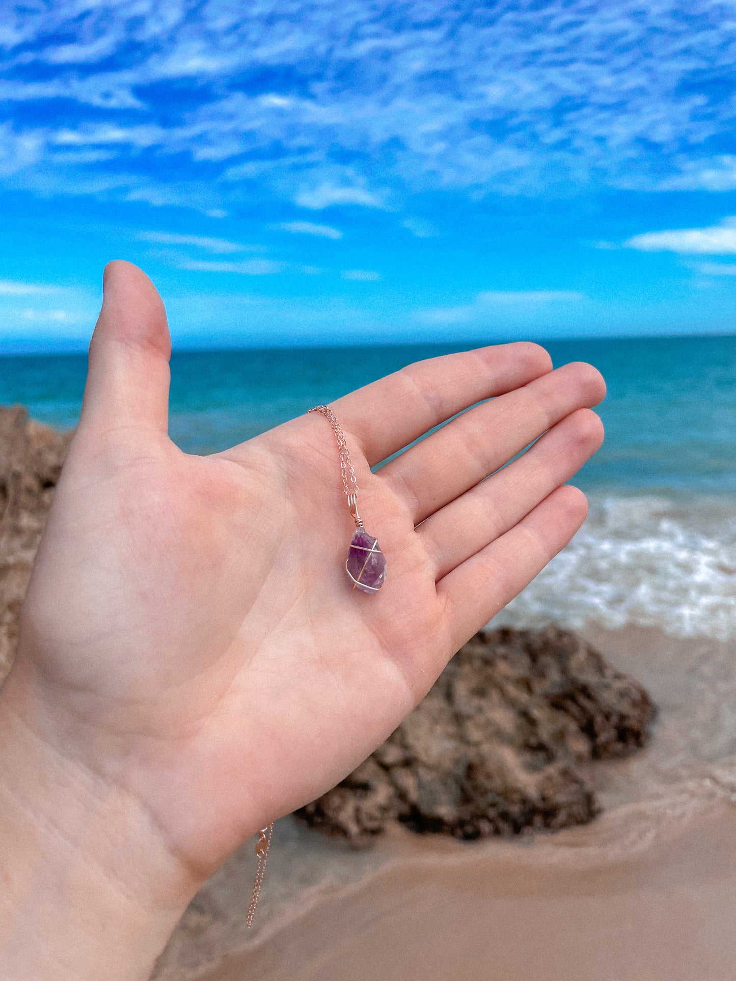 Wrapped Amethyst - Rose Gold (16 to 18")