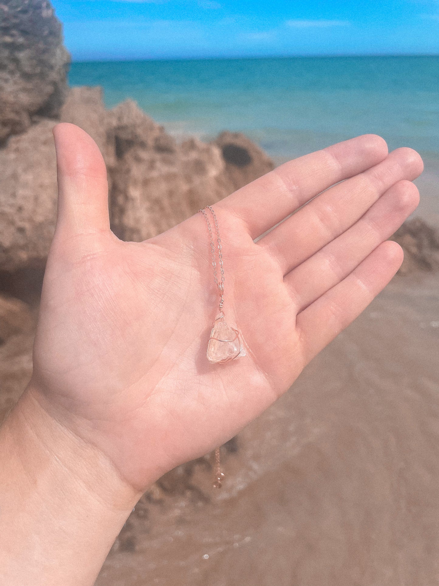 Wrapped Clear Quartz - Rose Gold (16 to 18")